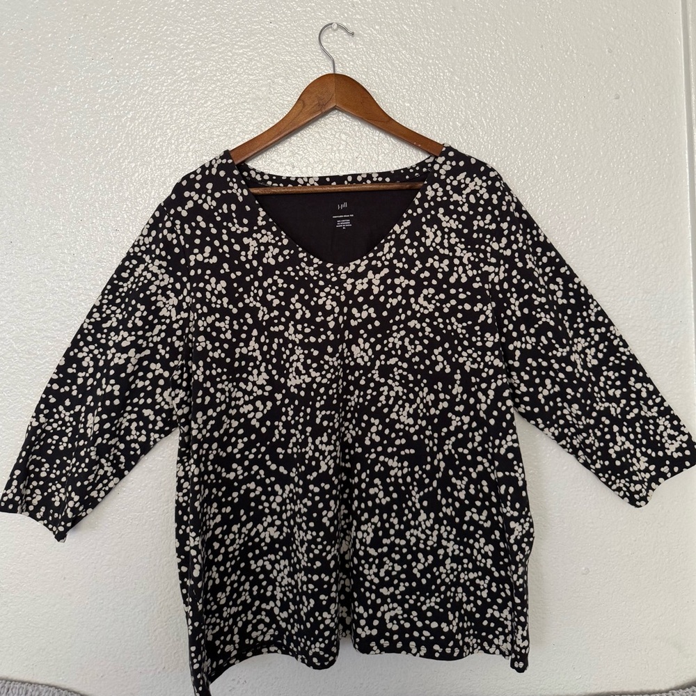 J. Jill Black and White 3/4 Sleeve Boxy Blouse Size XL Women’s